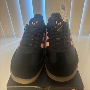 Samba Messi/ size 9.5M-10.5W/ black pink stripes and gum bottom